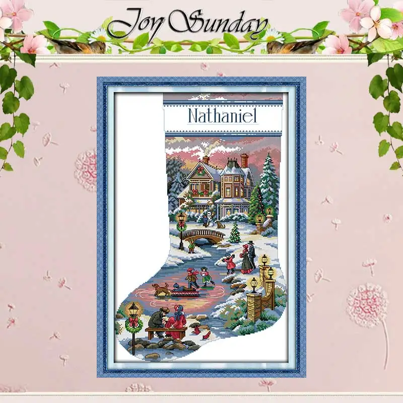 

Happy Time with Christmas Stockings Cartoon Counted Cross Stitch Kits 11CT 14CT Printed Cross Stitch Set Embroidery Needlework
