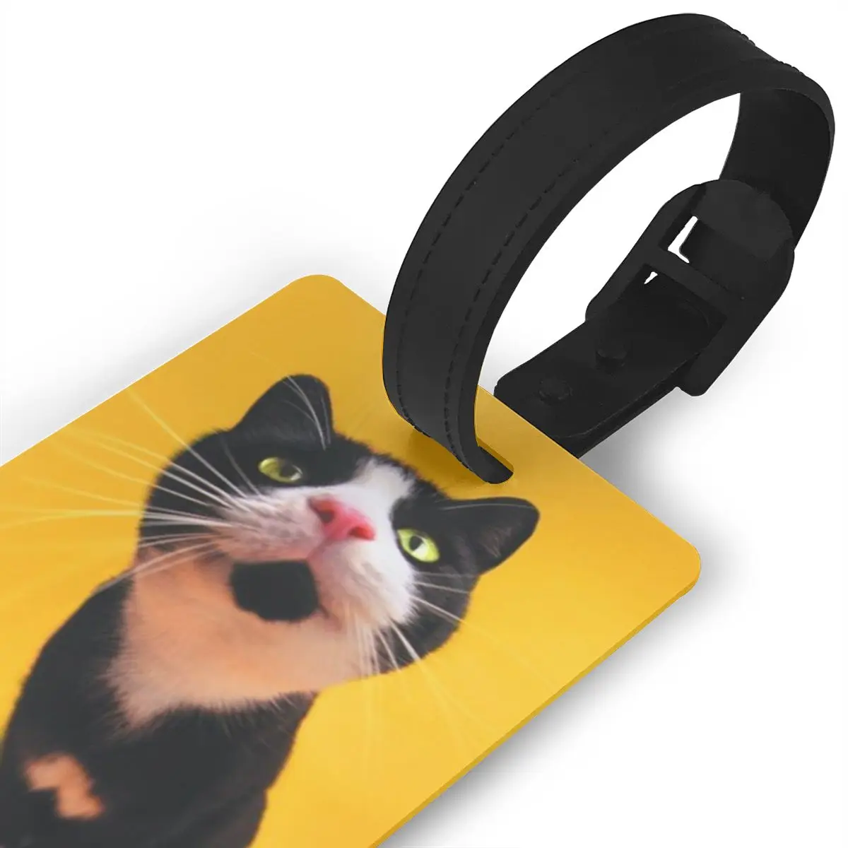 

WHEREISART New PVC Travel Luggage Baggage Tag Animals Cat Print Yellow Suitcase Identity Address Name Labels Drop Shipping