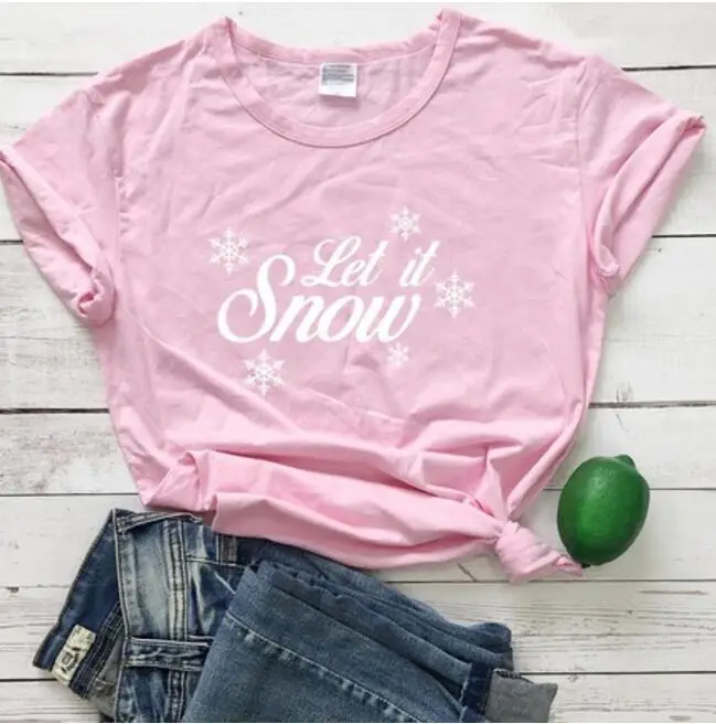Let It Snow Graphic Tees Женская мода Снежинка Эстетическая футболка Рождественский