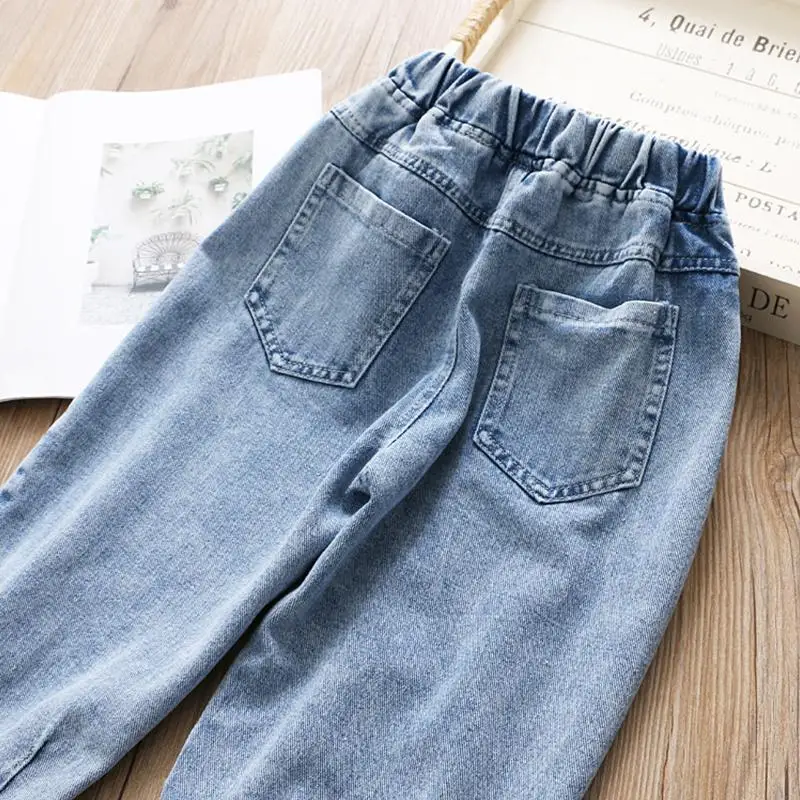 Детские модные джинсовые брюки chifuna с дырками и украшением из жемчуга для девочек