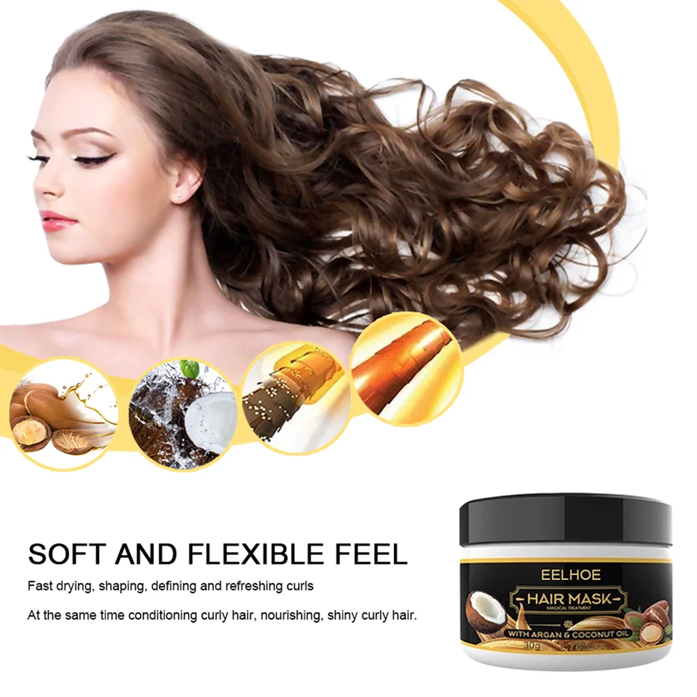 30g Coconut Oil Hair Care Mask Curly Lofting Cream Repairs Damaged Roots And Nourishes Scalp Treatments TSLM1 | Красота и здоровье