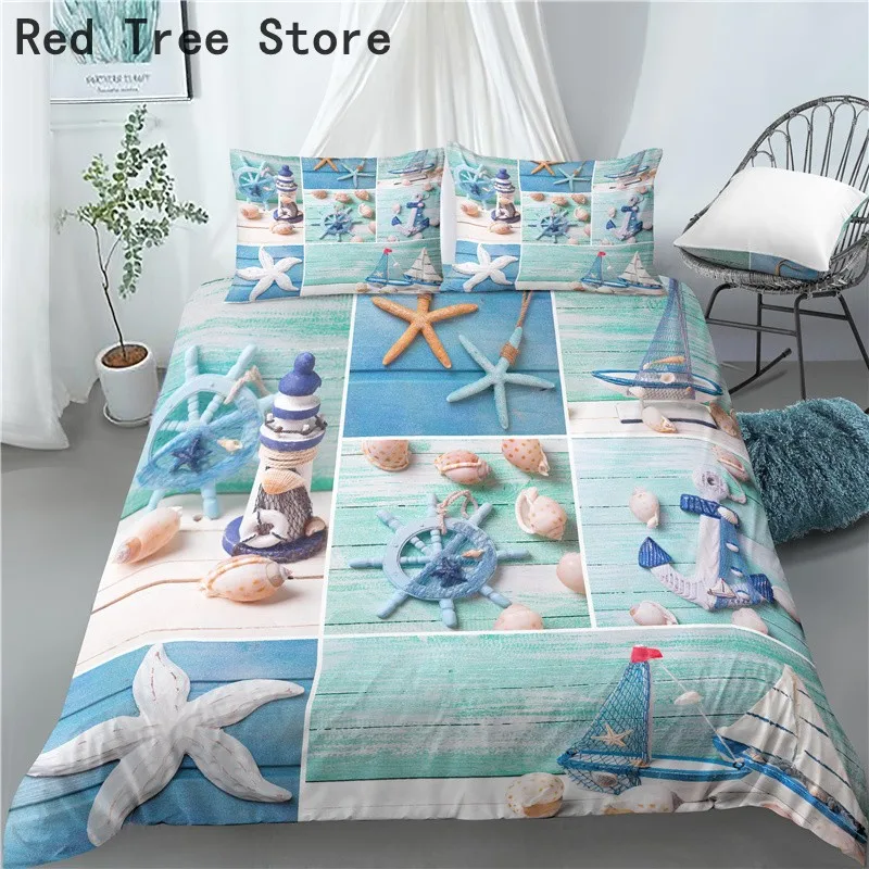 

3D Beach Theme Starfish Print 2/3Pcs Duvet Cover Pillowcase Home Living Luxury Kids Adult Bedding Sets Queen King AU/EU/US Size
