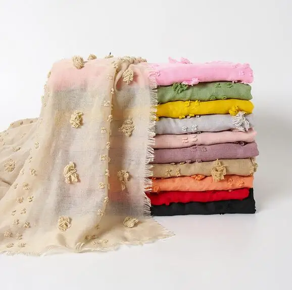 Хлопковый плиссированный шарф с помпоном 180 Х80 см мусульманский хиджаб повязка