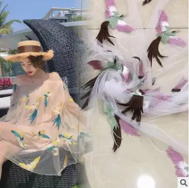 Новое многоцветное Сетчатое трикотажное платье Чонсам с вышивкой птиц ханьфу