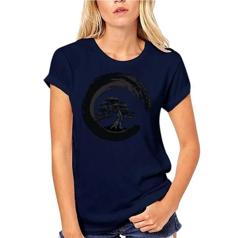 

Large Bonsai Tree In Enso Circle Buddhist Zen Calligraphy T Shirt Short Sleeves Cotton Fashion T-shirt Brand Wholesale Cool