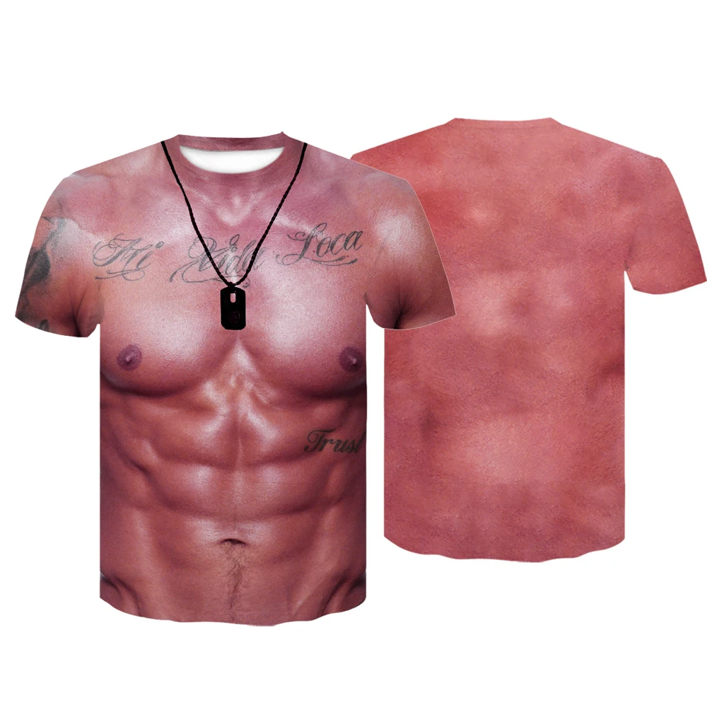 

Men Casual Sport Slim T-Shirt 3D Muscle Print Short Sleeve Tops Fitness Workout Causal O-neck Basic T-shirt Male High Quality
