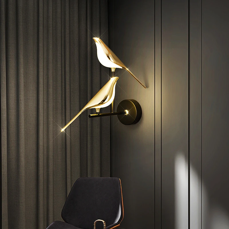 

Postmodern Creativity Led Wall Lamp Gold Plating Magpie Bird Bedroom Bedside Lamps Hallway Stair Background Wall Sconce Lighting