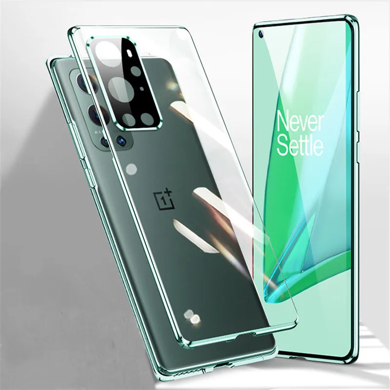 

Magnetic Adsorption Metal Bumper Phone Case for Oneplus 9 Pro Case Double Tempered Glass Glass Back Coque for Oneplu 9 Pro Funda