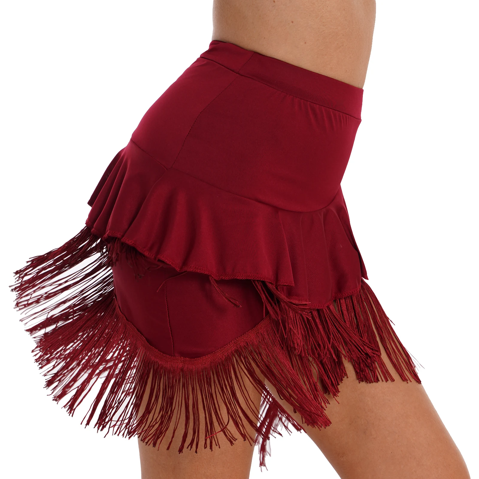 

2023 Womens Latin Dance Skirt Shirring/Tassel/Ruffle Elastic Waistband Skirts for Samba Tango Cha-cha Ballroom Dancing Clothes