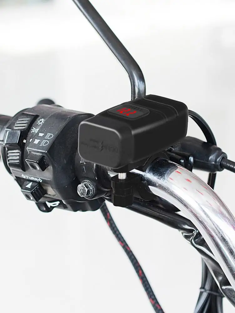 DC 12V Motorcycle Dual USB Phone Charger QC 3.0 Adapter With Switch Aluminum Alloy Cable Socket of ATV Motor Accessories | Автомобили и