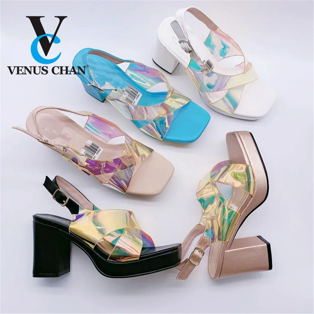

BlueStiletto Heels Shoes For Women 2021 PU Polka Dot Bling Peep Toe Summer Size37-42 Fashion Sexy Sandalias Concise Buckle Strap