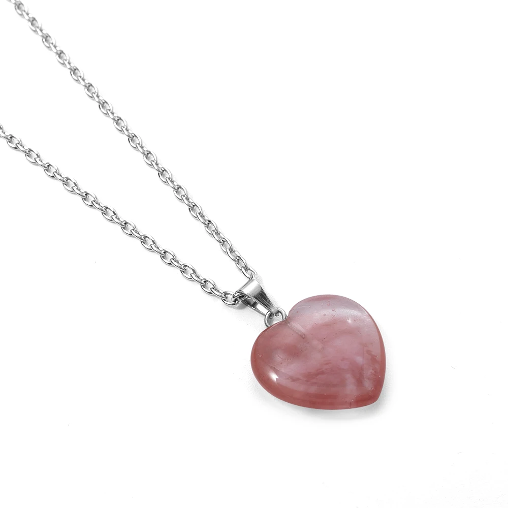 Peach red Сердце форма камень рок Природный кварц исцеление точка чакры кулон ожерелье для женщин ювелирные изделия - Окраска металла: Peach red