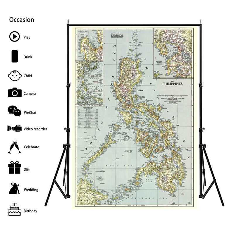 

A2 Vintage World Map Philippines(1945) Detailed Poster Wall Chart Retro Paper Canvas Map of World Office Supplies