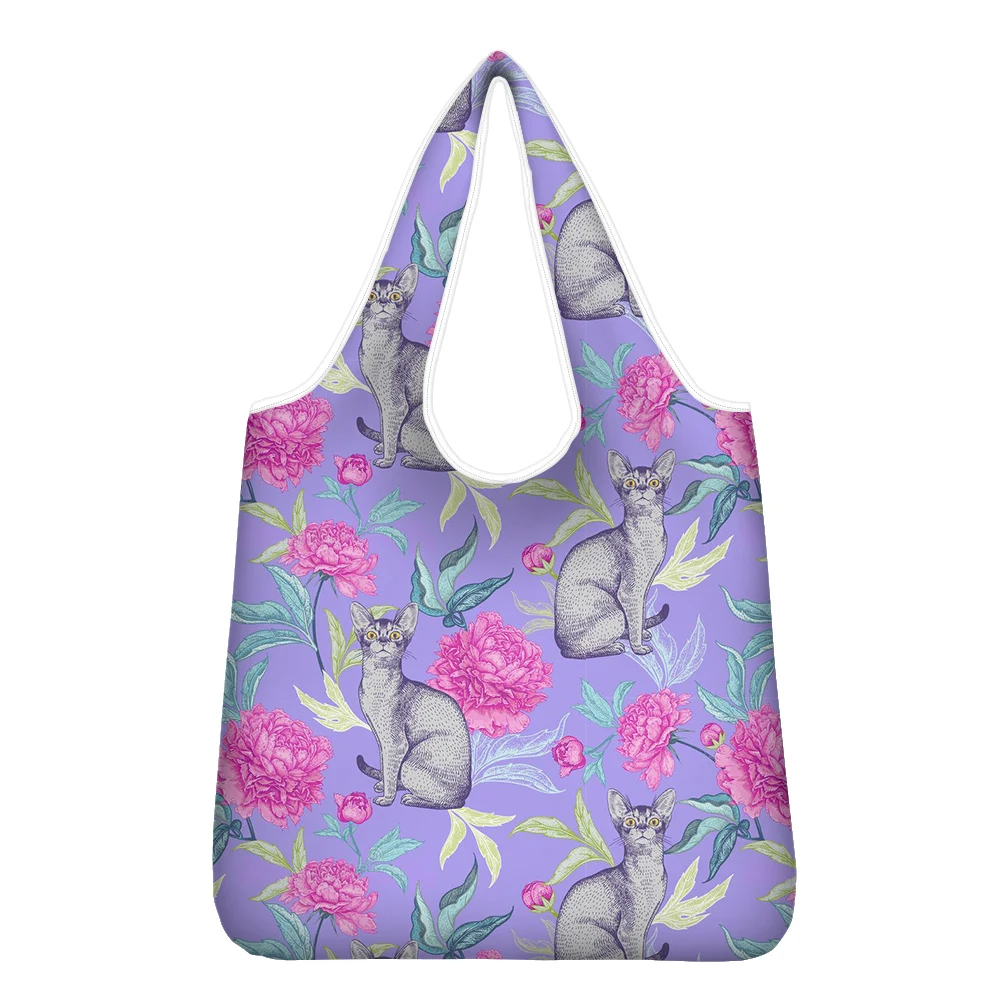 

NOISYDESIGNS Eco-Friendly Foldable Shopping Bags Cats Reusable Bag Small Size Handle Folding Tote Grocery Slight Quality Handbag