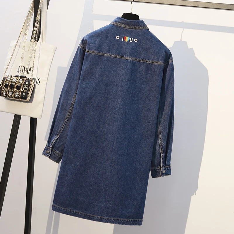 Женская джинсовая куртка с отложным воротником 5XL Повседневная длинным рукавом