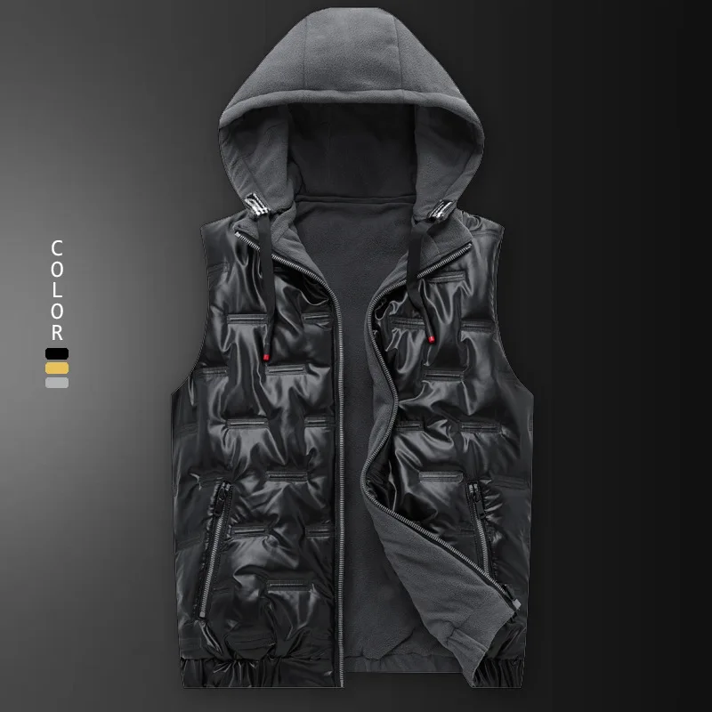 Мужской жилет с капюшоном из искусственной кожи сохраняющий тепло золотистый