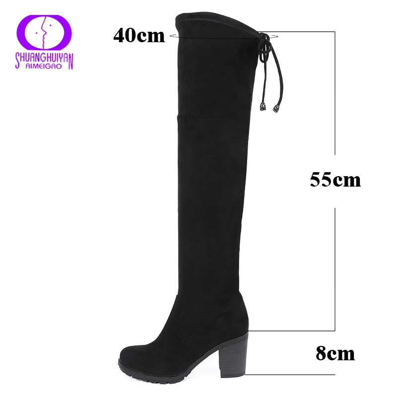 AIMEIGAO Black Suede Long Boots Women Thigh High Over The Knee Winter Boots Women High Heels Soft Leather Boots Femme Botas