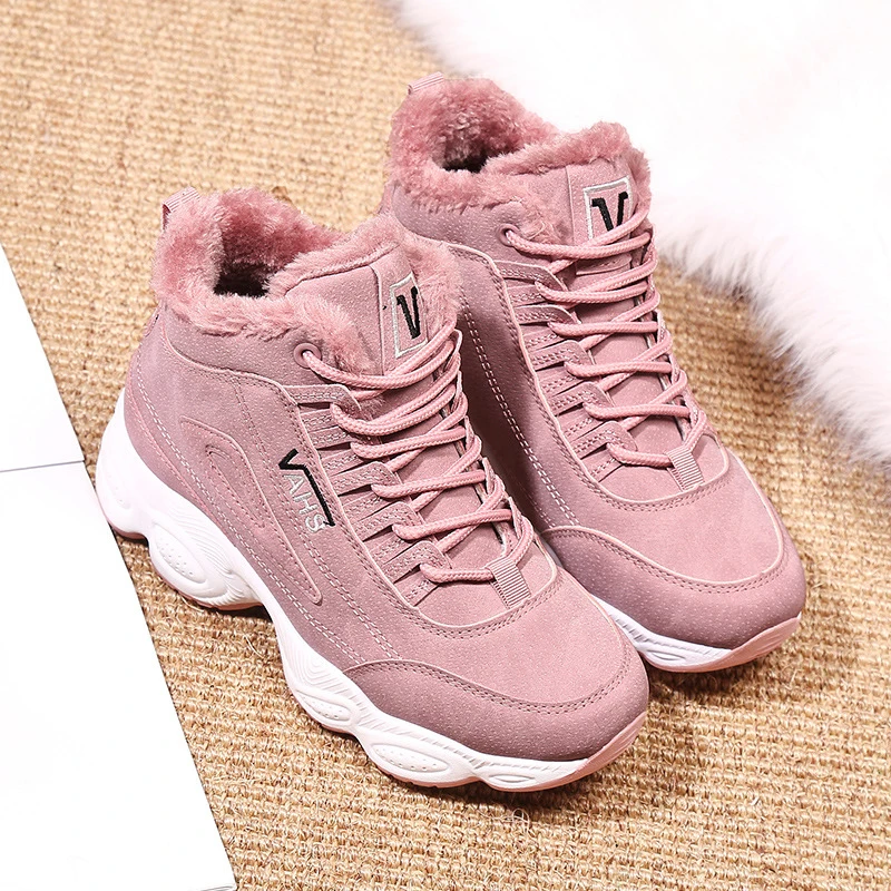 VTOTA Chunky Sneakers Women Winter Warm Shoes New Platform Wedges Shoes Tenis Feminino Pink Fur Vulcanized Shoes Snow Shoes ISN