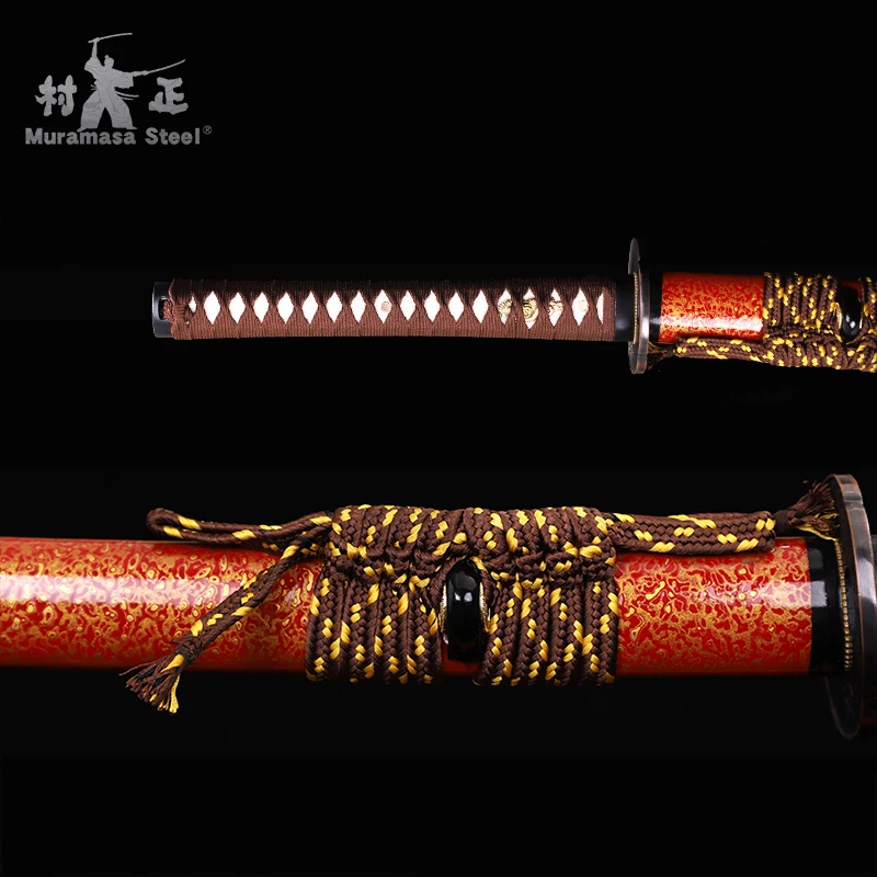 

Genuine Handmade Japanese Sword-Real Katana-T10/1095 Steel Blade Series-Clay Tempered With Real Hamon Razor Sharp-Yellow/Gold