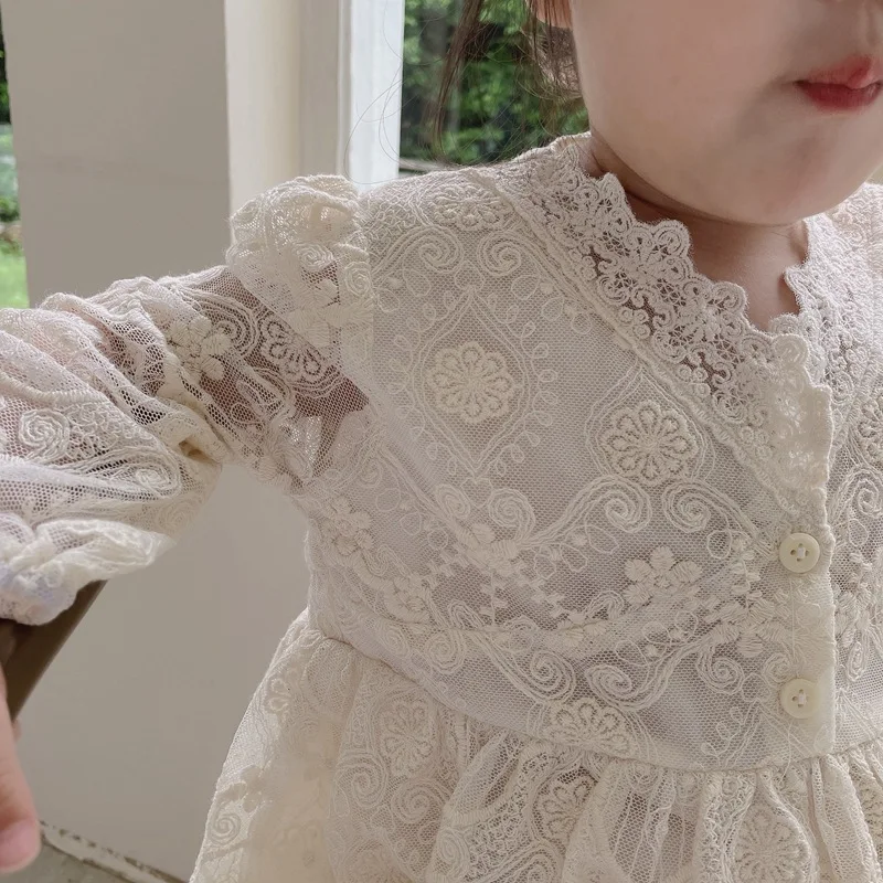 

Girl's Autumn Dress 2021 New Children's Sweet Lace Solid Mori Girl Fashion Round Neck Princess Dress Girl Dress