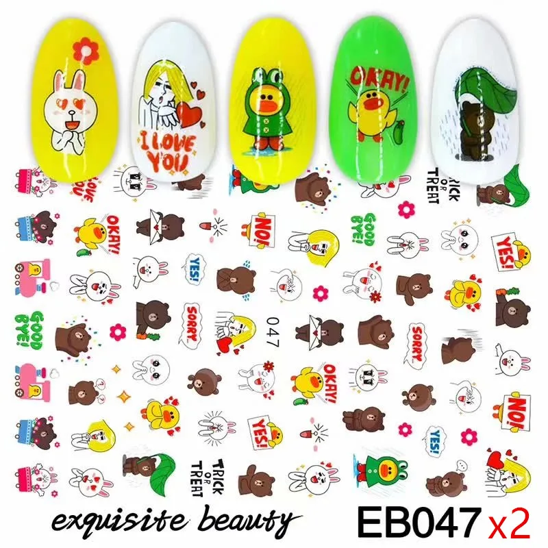 2 sheets EB047 12 листов водная наклейка для украшения ногтей наклейки для ногтей тату Полное покрытие красота мультфильм мышь Переводные картинки маникюрные принадлежности Новинка - Цвет: 2 sheets EB047
