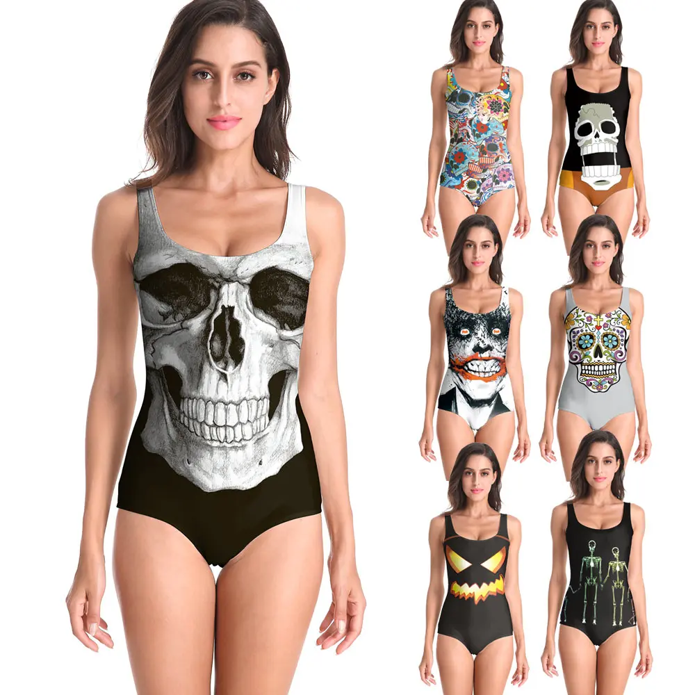 Женский слитный купальник с 3D принтом в виде тыквы|Комбинезоны| |