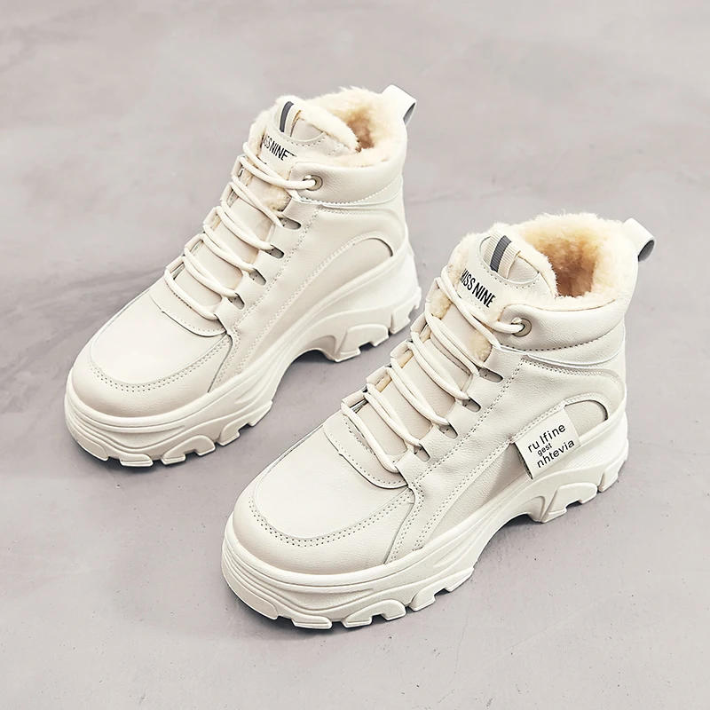 

High Top Women Casual Sneakers Winter Sneakers with Plush Fur Warm Ladies Shoes Fashion High Increasing Outdoor Sports Footwear