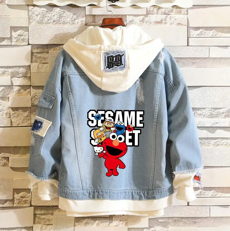 2 Sesame джинсовая куртка Elmo Косплей Весна Осень Джинсы толстовка с капюшоном для мужчин и женщин костюм Хэллоуин Верхняя одежда Пальто - Цвет: 2