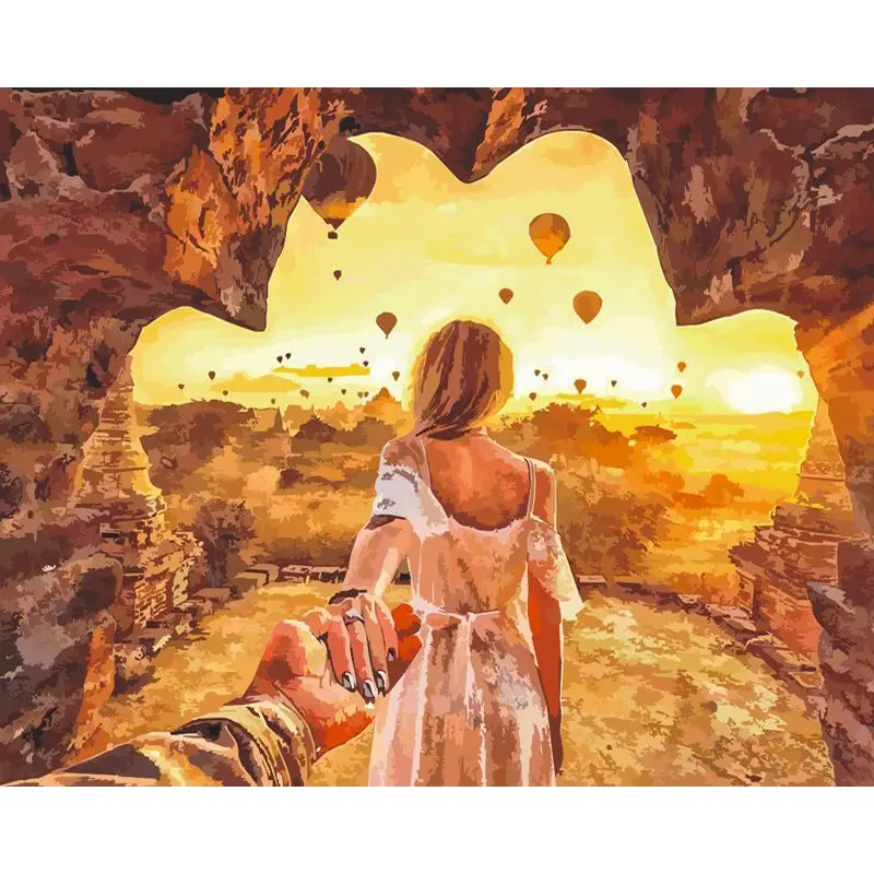 

SELILALI 60x75cm Framed Oil Picture By Numbers Kits For Adults Girl In Front the Cave Figure Painting By Number Home Wall Decor