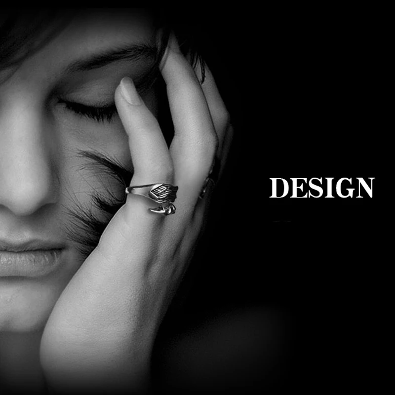 

100% Pure 925 Sterling Silver Jewelry Angel Wings Rings Opening Vintage Men Signet Ring For Women Fine Gift 0014