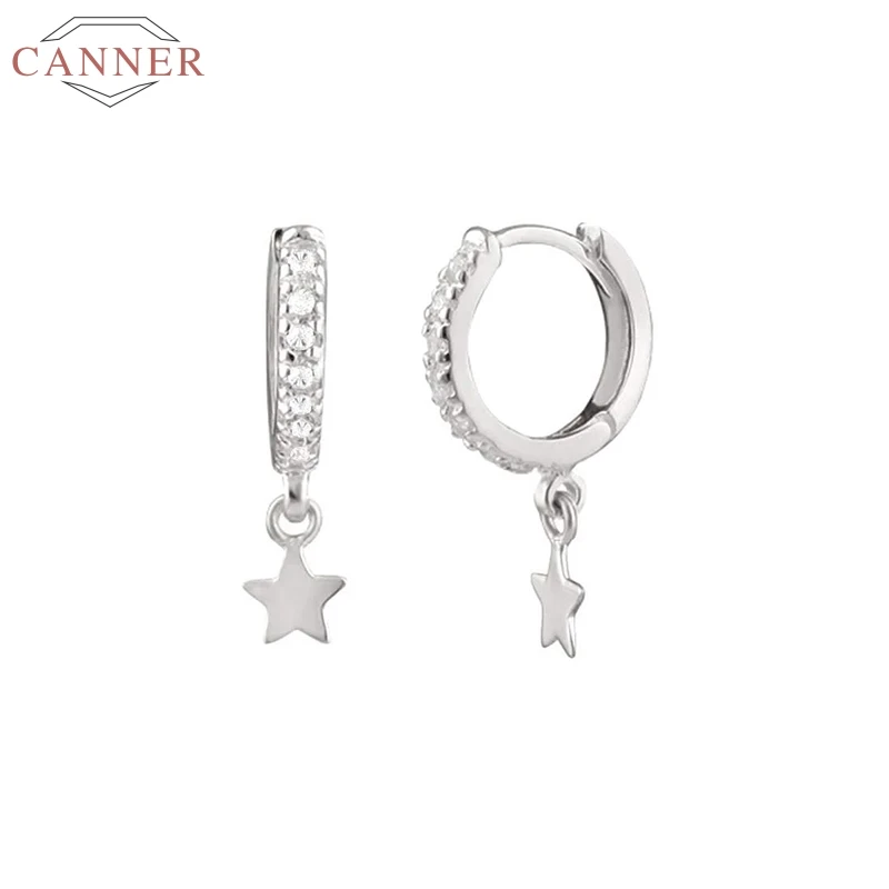

CANNER 925 Sterling Silver Hoop Earrings For Women Drop Star Zircon Earring Hoops Round Earings Luxury S925 Jewelry Pendientes