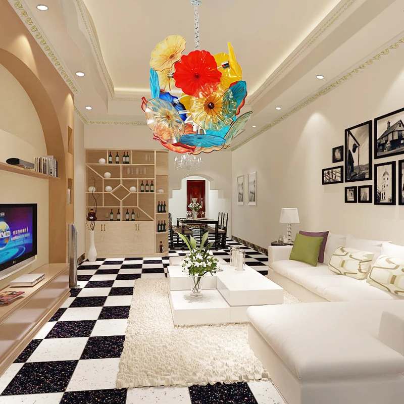 Теплый художественный стеклянный цветок люстры с подсветкой лотоса цепочка