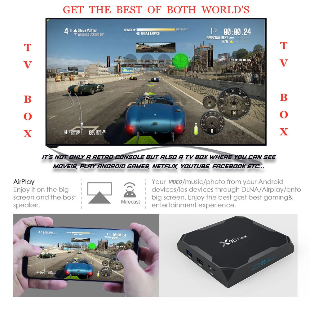 Супер консоль X Pro 4K HD Ретро игровая для PSP/PS1/DC/N64 видеоигр с 14000 + играми KODI
