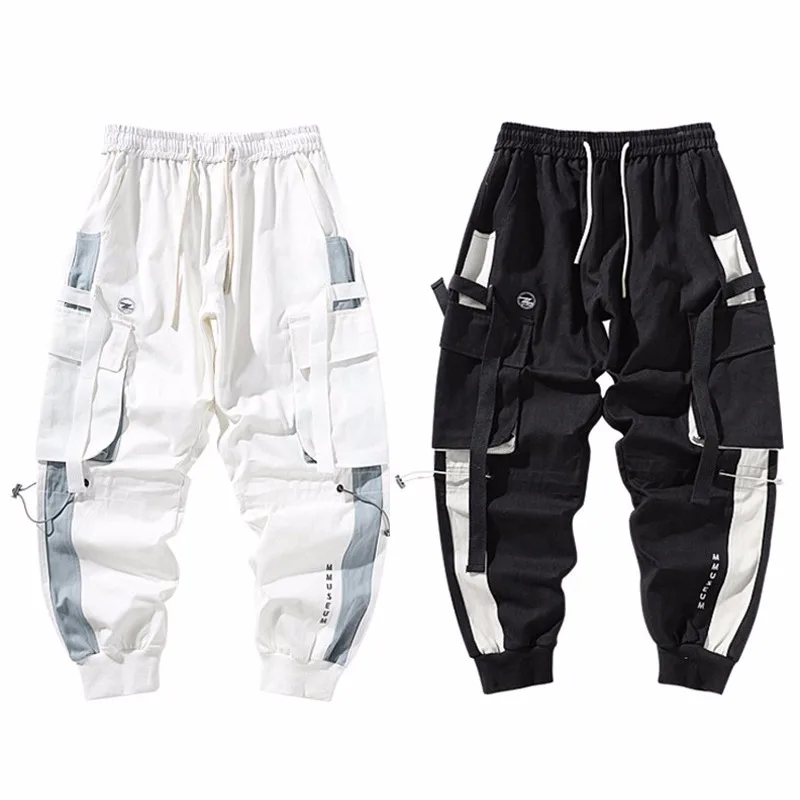 

Men Harem Jogger Pants Men Hip Hop Cargo Pants Fashion Casual Track Trousers Streetwear Hipster Ribbon Pockets Sweatpants