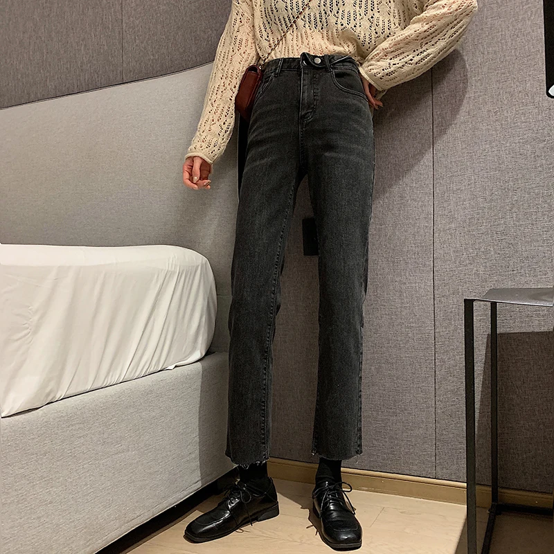 

High Waist Jeans Women 2021 Spring Korean Style Straight Denim Trousers Loose Stretch Ankle-length Pants Casual Baggy Jeans