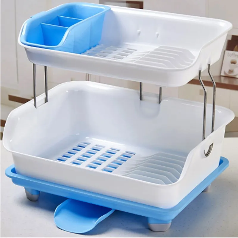 Двухуровневая кухонная полка толстая Пластиковая Полка для слива посуды миски и