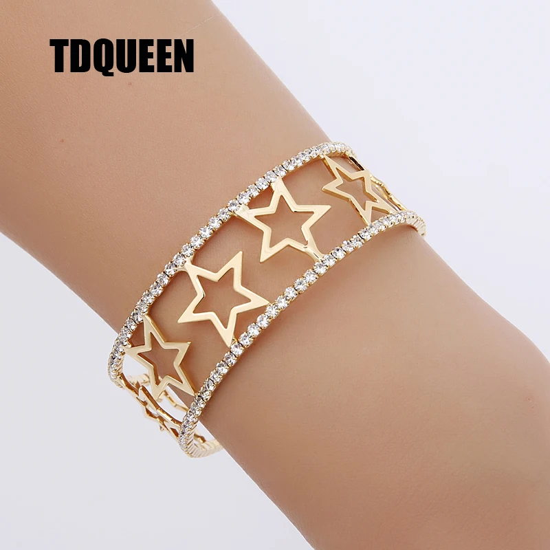 Золотой цвет звезда очарование манжеты браслет элегантный кристалл горный