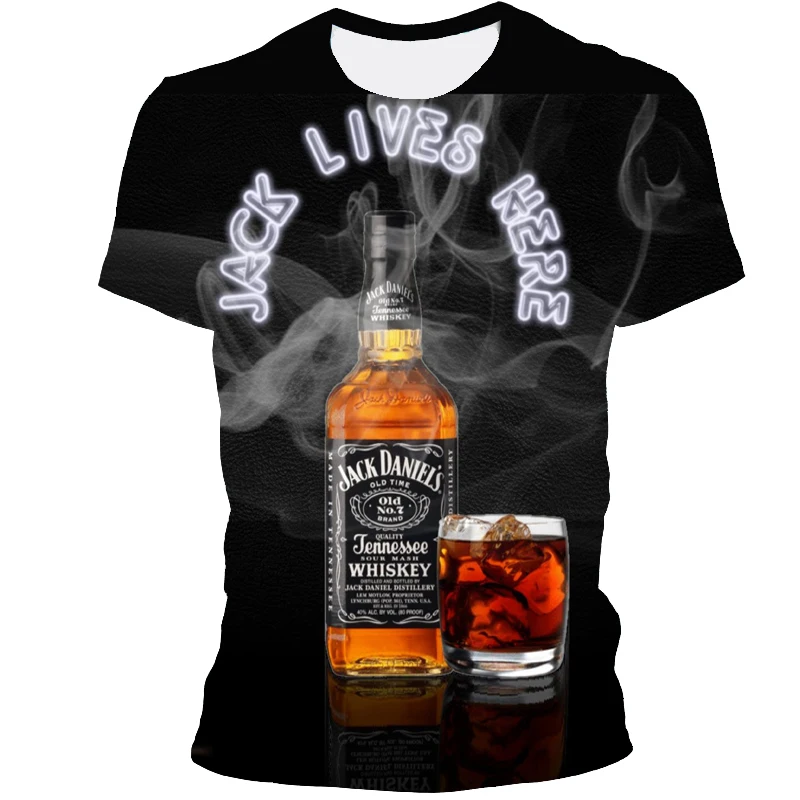 

2020 new comfortable men's T-shirt whiskey 3D printing fashionable T-shirt summer funny personality T-shirt Street top