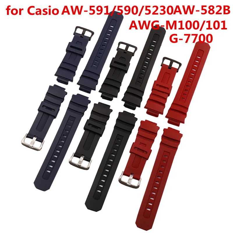 Watch accessories suitable for Casio strap AW-591/590/5230/282B AWG-M100/101 G-7700/7710 men's watch strap