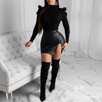 faux leather sexy skirts slit pu snakeskin skirt for woman above knee gothic style high waist streetwear party club black