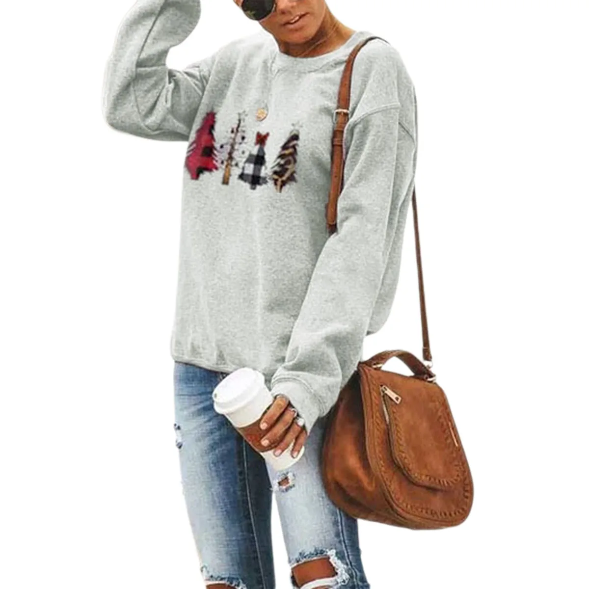 Женские футболки для бега с принтом рождественских елок круглым вырезом длинным