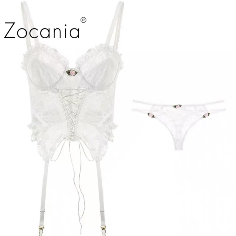 

Bind Lace Sensual Lingerie Woman Jumpsuits Condole Belt Exotic Costumes Perspective Sexy Lingerie White Girdling Bodysuit Female