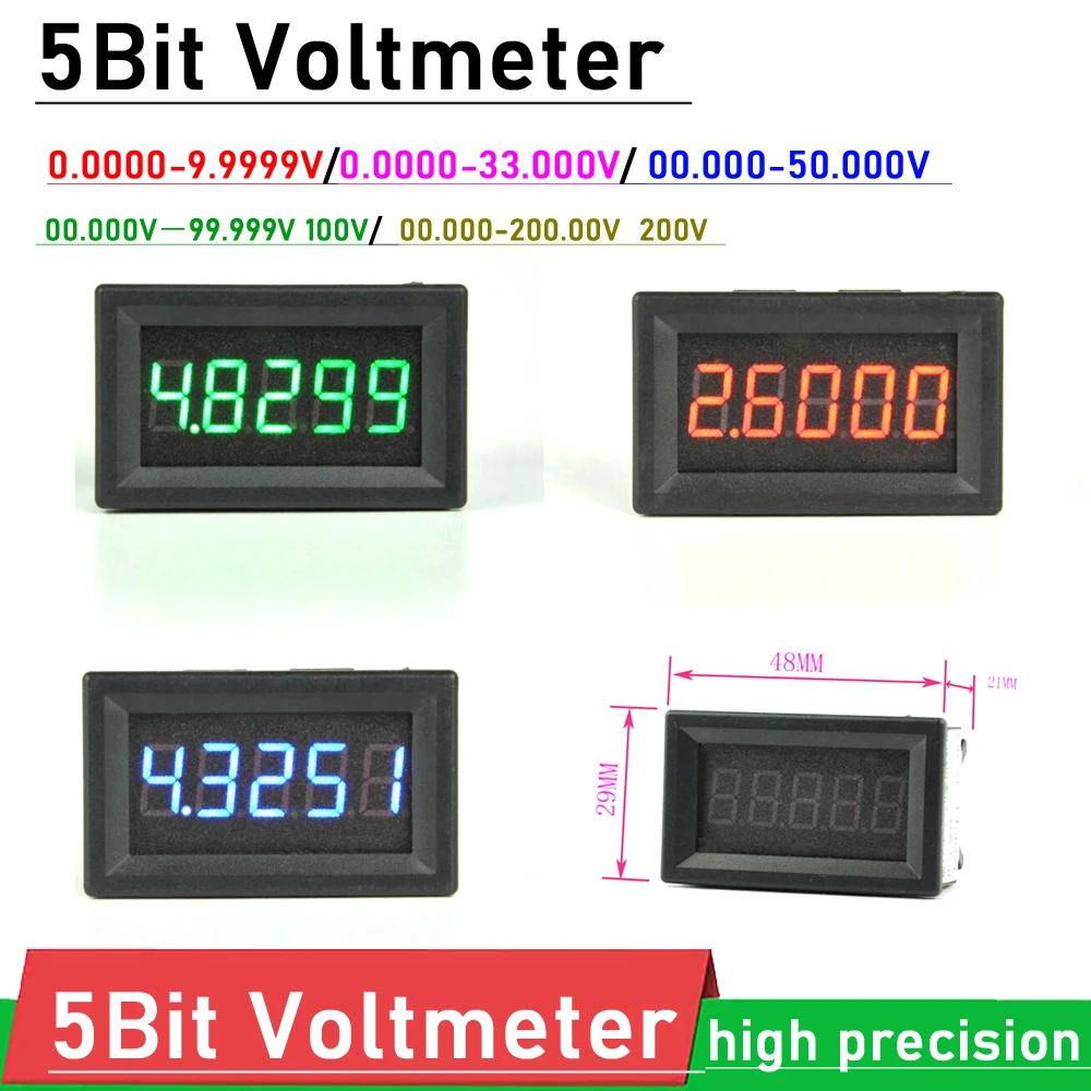 Высокоточный 5Bit DC Вольтметр 0-200V 100V 50V 33V 10V LED Цифровой вольтметр напряжение Панель