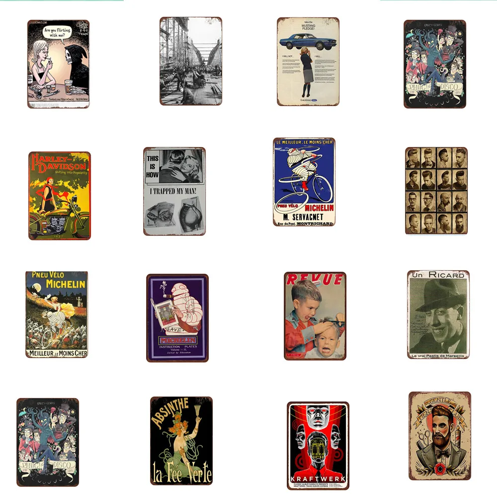 Парикмахерская постер Ad вывеска жестяная потертый шик винтажный металлический