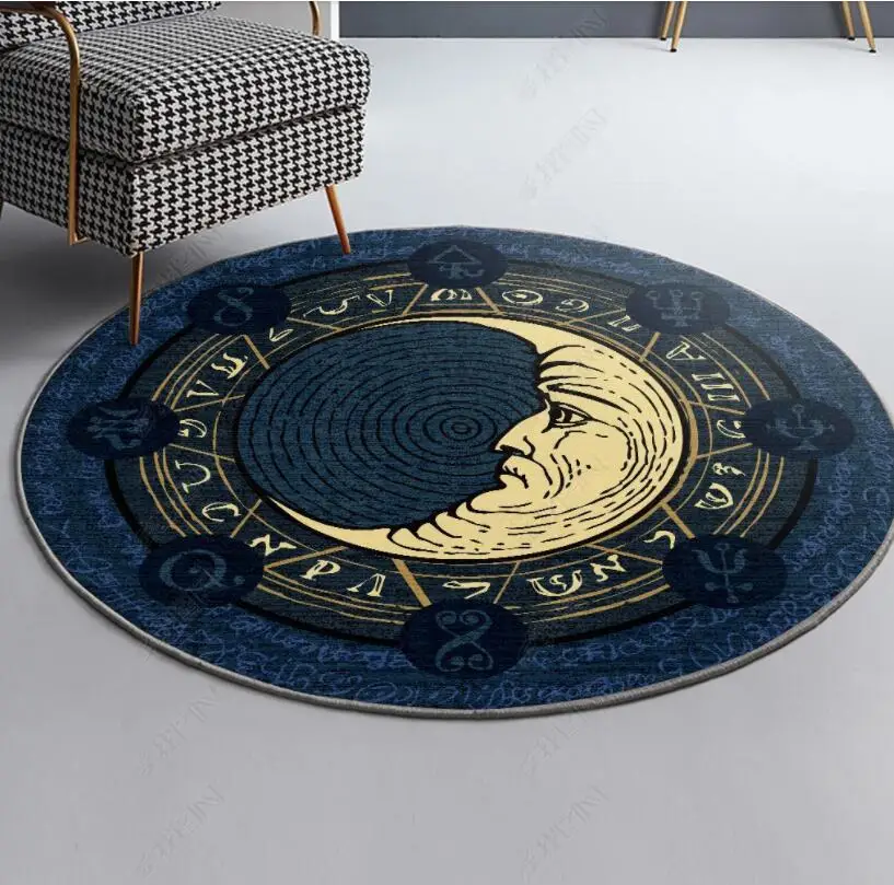 

Blue Retro round Cloakroom Carpet Tide Brand Large Living Room Floor Mat Room Riyueshen Pattern Abstract Art Mat
