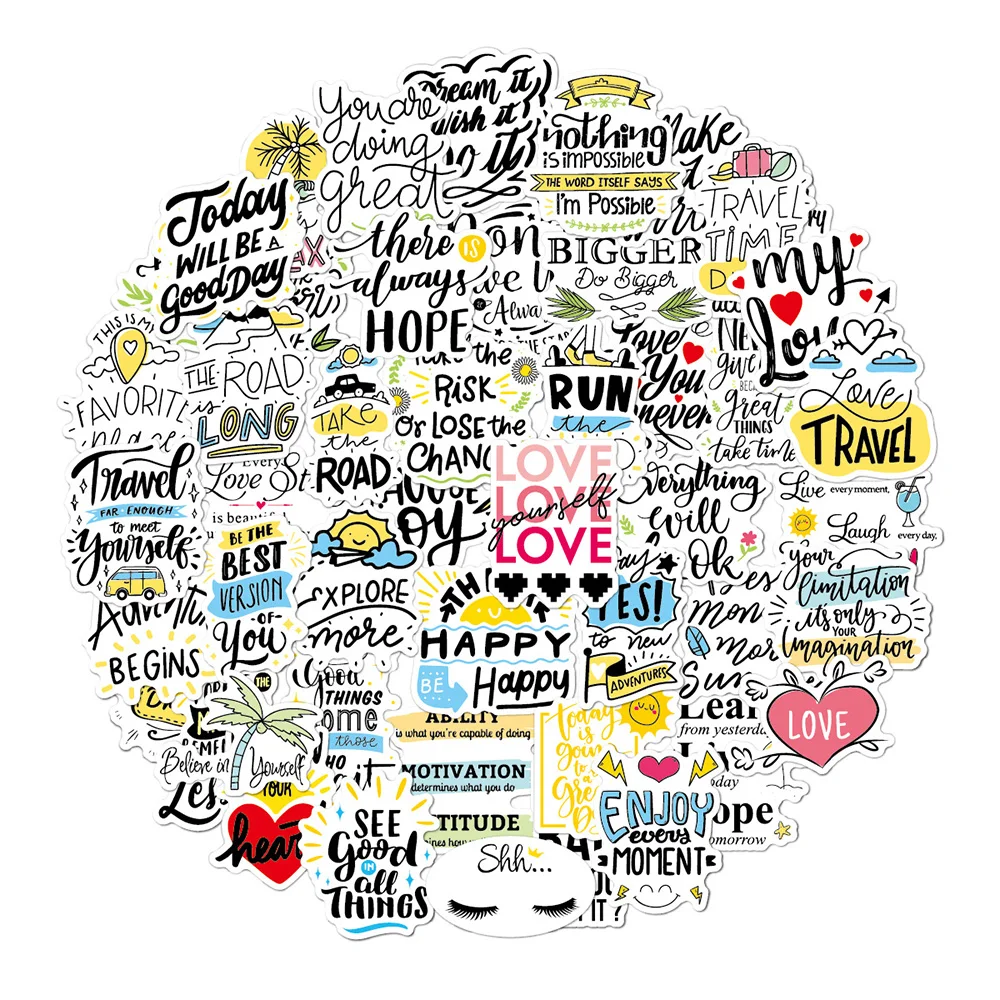 103050100pcs motivational quotes sentences phrases stickers laptop phone office study room graffiti waterproof sticker decals free global shipping