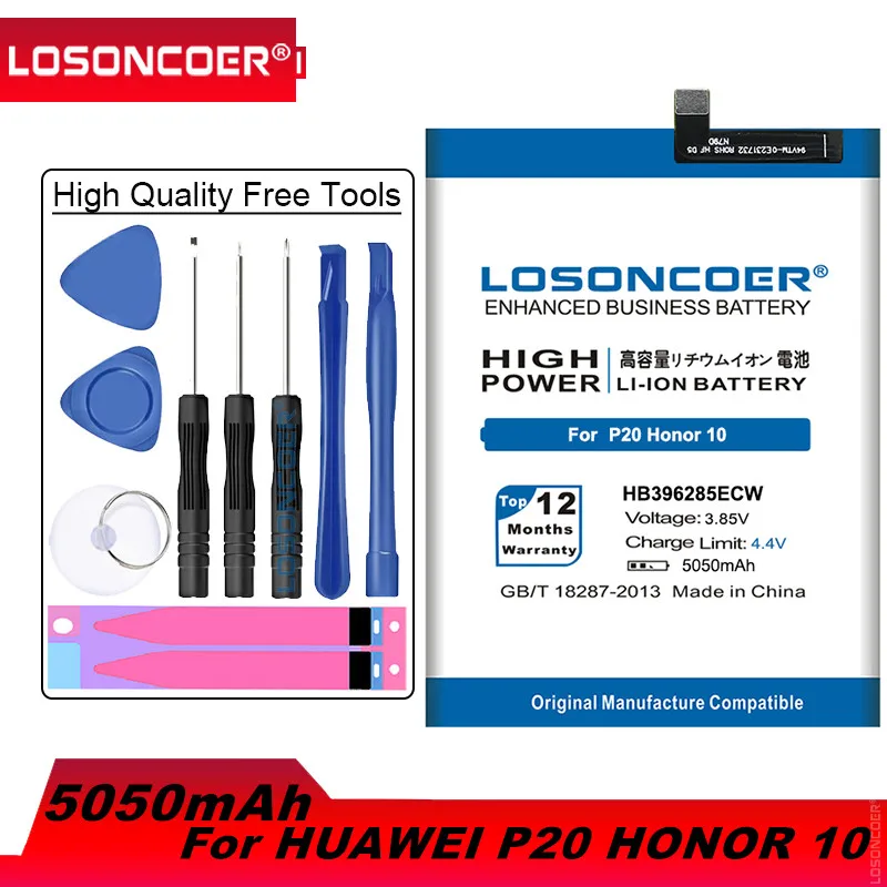 Аккумулятор LOSONCOER HB396285ECW 5050 мач для Huawei P20 Honor 10 5 1 4 2 2|Аккумуляторы мобильных