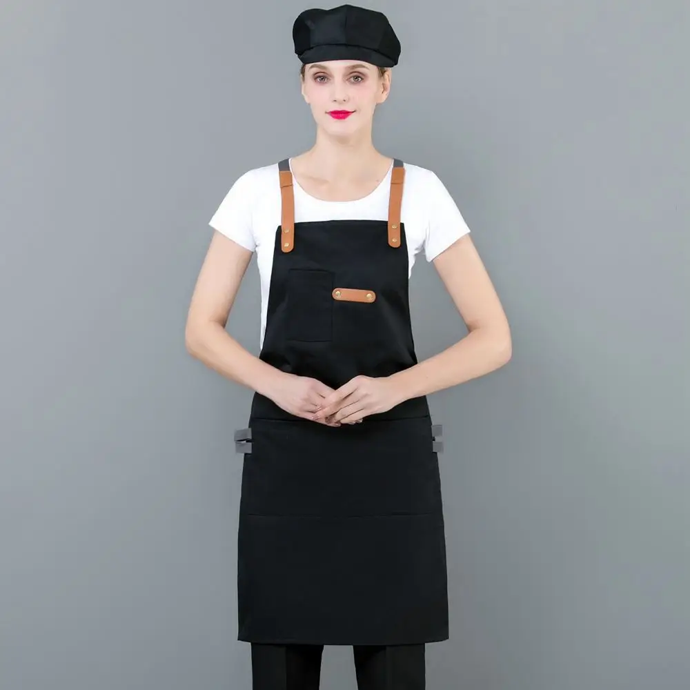 Apron With Hat Фартук в японском стиле фартук для кухни с регулируемым ремнем из искусственной кожи+ хлопок большие карманы фартук для шеф-повара бариста для мужчин и женщин - Цвет: Apron With Hat
