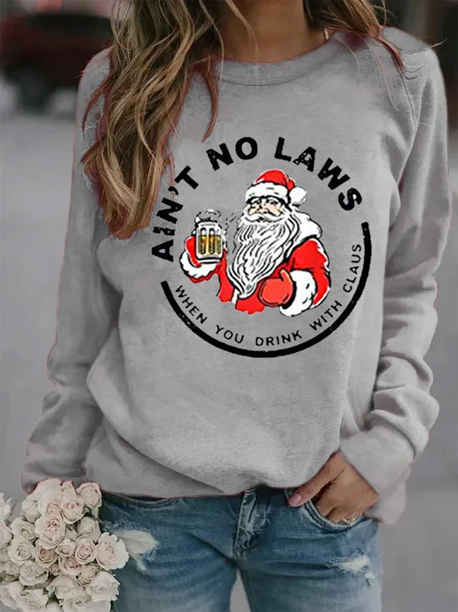 

Santa Claus Printed Hoodies Women Fleece Long Sleeve O Neck Loose Sweatshirt Girls Women Hoodie Pullovers Winter