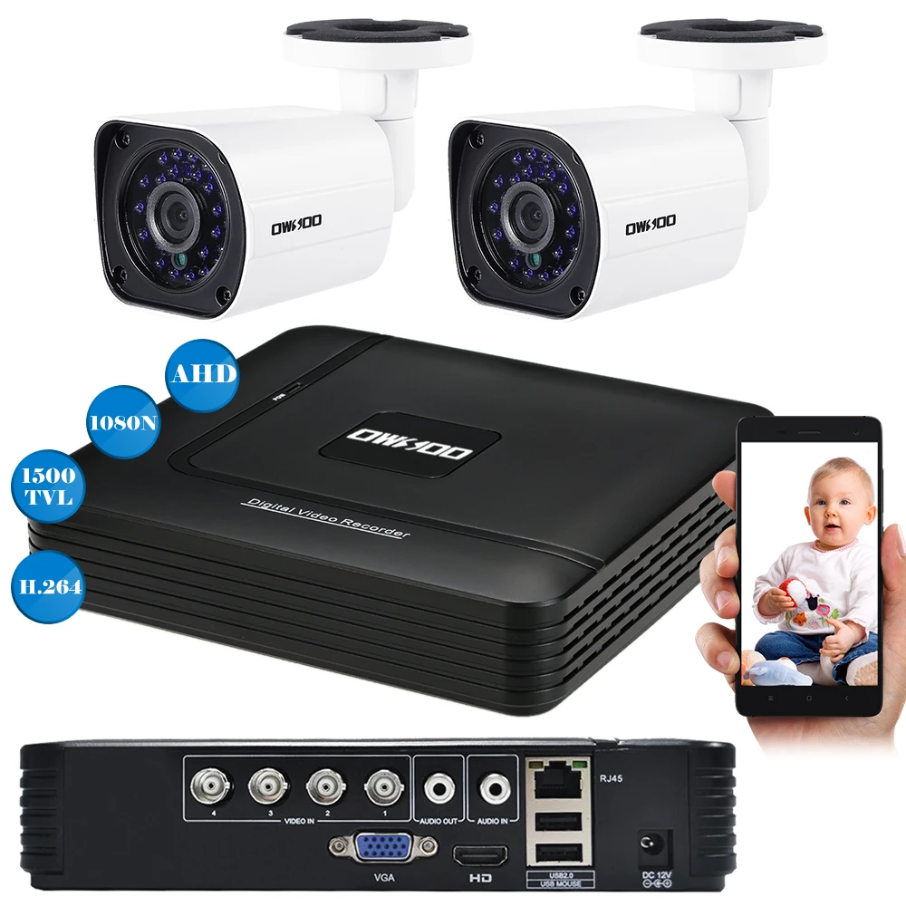 Цифровой видеорегистратор OWSOO 4CH 1080N + 2 AHD 720P 1500TVL погодозащищенная наружная